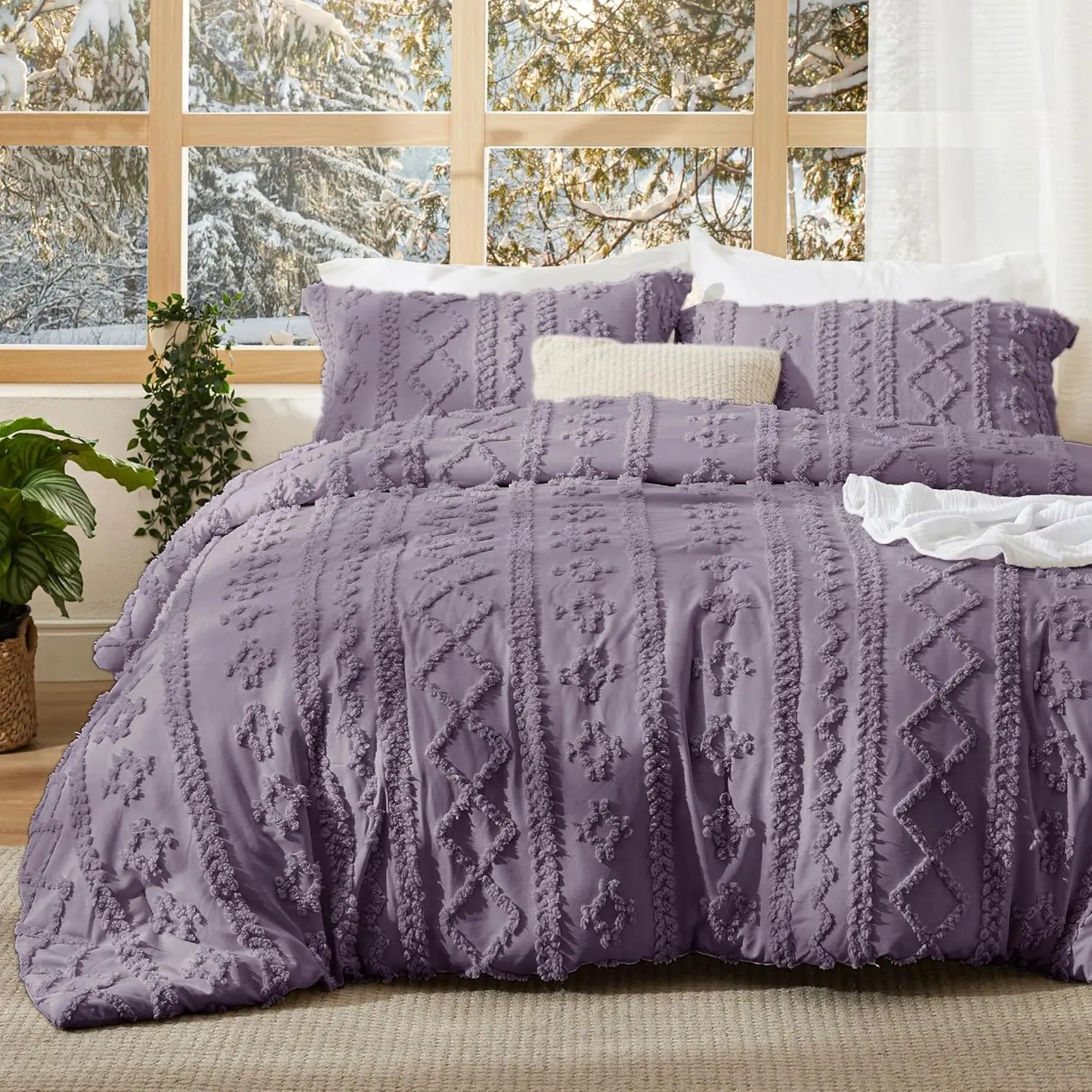 Boho Quilted 3-Piece Bedding Set with Pillow Shams